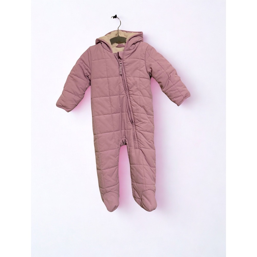 Cat & Jack Baby Girls Mauve Quilted Hooded Snowsuit Pram 6-9M Fleece Lined